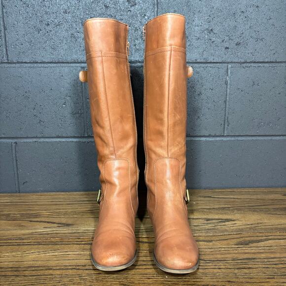 Nine West Brown Leather Knee High Boots Women’s 9 Riding Style Low Heel - Picture 3 of 8
